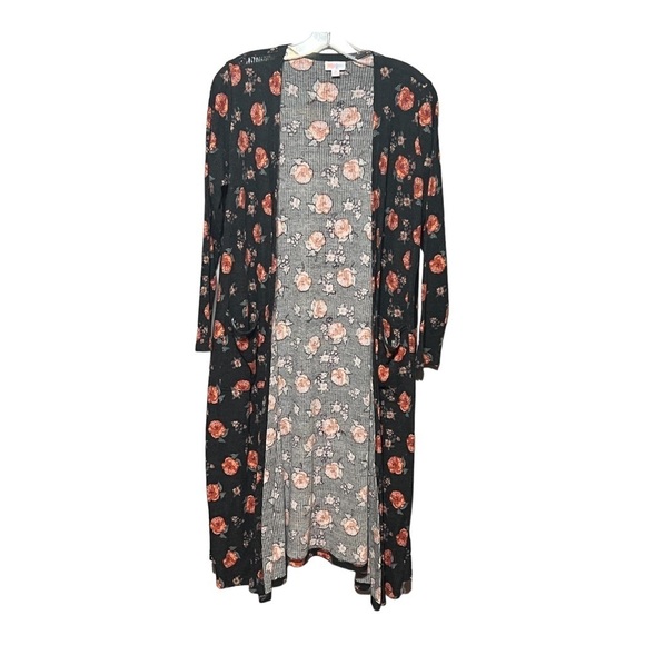 LulaRoe Sarah Cardigan Black Floral Ribbed Open Lightweight Boho Cottage-core - Picture 1 of 7